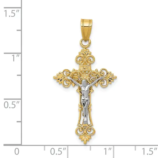 14K Two Tone Gold Inri Crucifix Pendant Charm Religious Jewelry 35 x 18 mm {4}