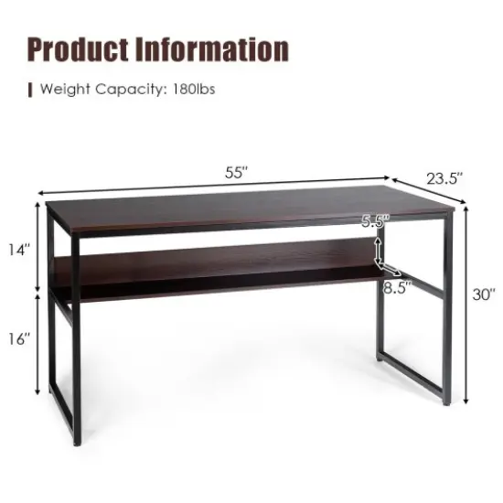 55-Inch Computer Writing Table Workstation with Bookshelf Perfect for Home or Office Espresso {3}