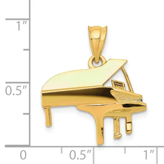 14K Yellow Gold Grand Piano Charm Music Pendant Jewelry 20mm x 18mm {3}