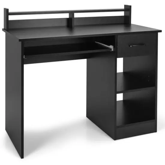 Modern Computer Desk with Large Drawer Pull-Out Keyboard Tray and Multi-Level Storage Shelf White {7}
