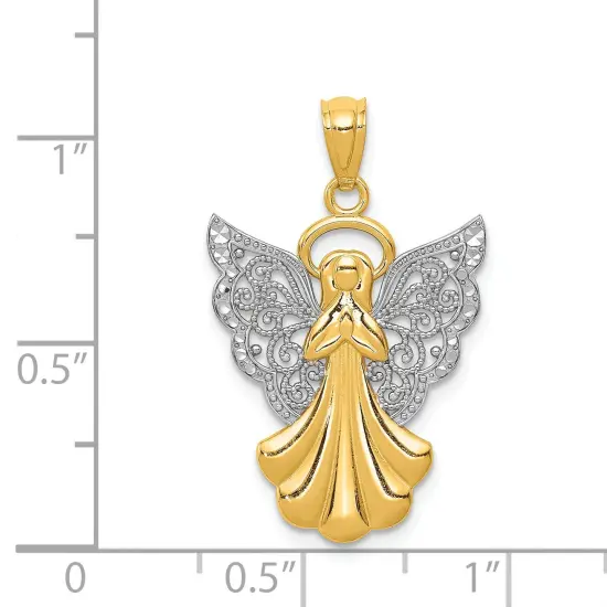 14K Gold & White Gold Filigree Angel Pendant Charm Jewelry 28 x 18 mm {3}