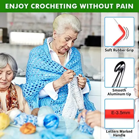 73 Pack Crochet Hooks Set, 13 PCS 2mm(B)-10mm(N) Ergonomic Soft Grip Crochet Handles Yarn Knitting Needles Kit with Case for Arthritic Hand, Inscraft Crochet Starter Kit for Beginners and Lovers {6}