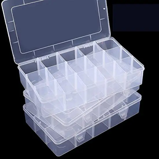 3 Pack 15 Grids Large Plastic Storage Box Organizer Box,15 Compartments with Dividers for Tackle Box,Beads,Washi Tape,Ribbon, Crafts, Art Supply 10.9X6.5X2.2inch {2}