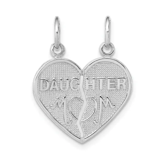14k White Gold Textured Daughter Mom Heart Charm Jewerly 23mm x 18mm {1}
