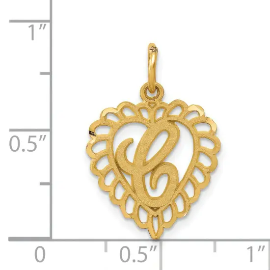 14K Yellow Gold Initial Letter C Heart Charm Pendant 23 X 15mm Jewerly {4}