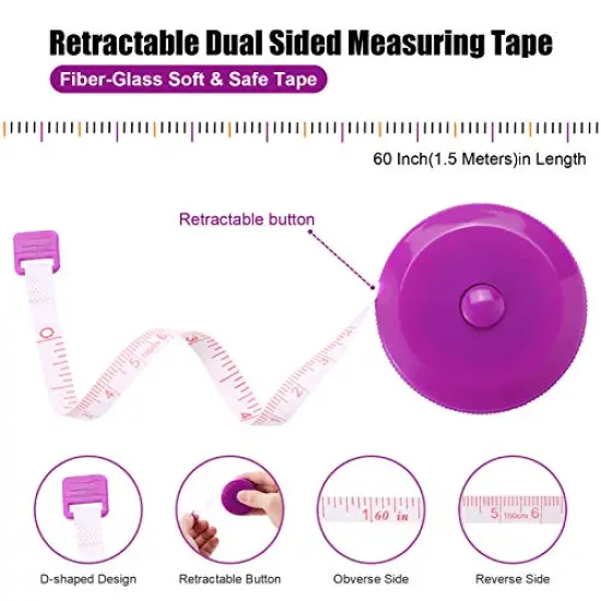 Retractable Tape Measures Fabric Measuring Tape 60 Inch Small Sewing Tape Measure for Craft, Nursing, Medical, and Travel 3 Pack (Pink, Purple, Sky Blue) {6}