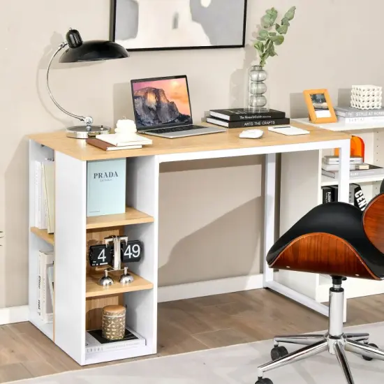 Computer Desk with 5 Side Shelves and Metal Frame Natural {4}