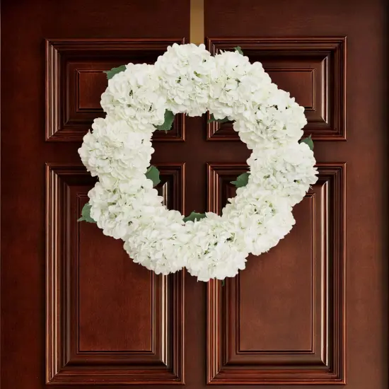 2-Pack: 24" White Hydrangea Wreath with Grapevine Ring Floral Home by Artificial Flowers {5}