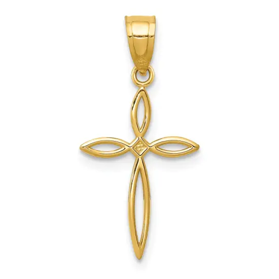 14K Yellow Gold Cross Pendant Charm Religious Jewerly 24mm x 12mm {1}