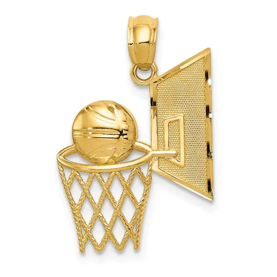 14K Gold Basketball in Hoop Charm Pendant FindingKing 22 X 15mm Jewerly {1}