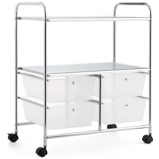 4-Drawer Utility Cart with Locking Wheels and Handles Mobile Storage Shelf for Kitchen and Bathroom Salon Clear {1}