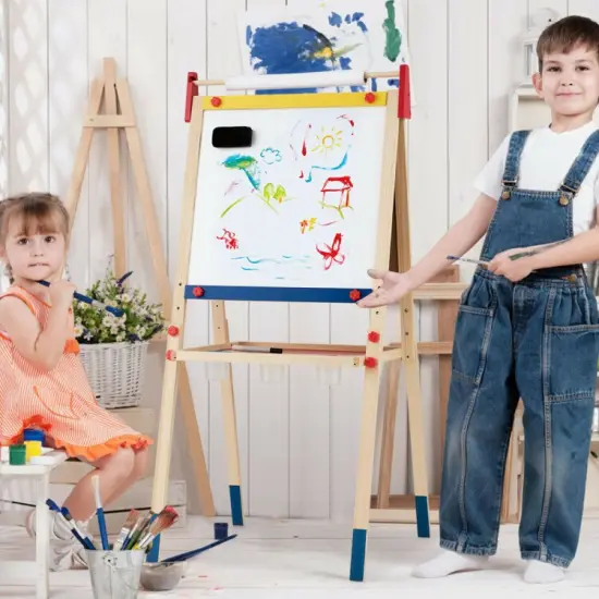 Multi-Color All-in-One Wooden Height Adjustable Kid's Art Easel {5}