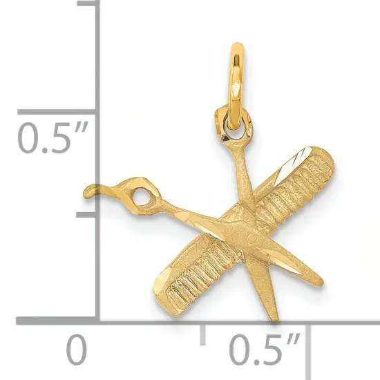 14K Gold Comb & Scissors Charm Hair Dresser Pendant Jewerly 18mm x 13mm {4}