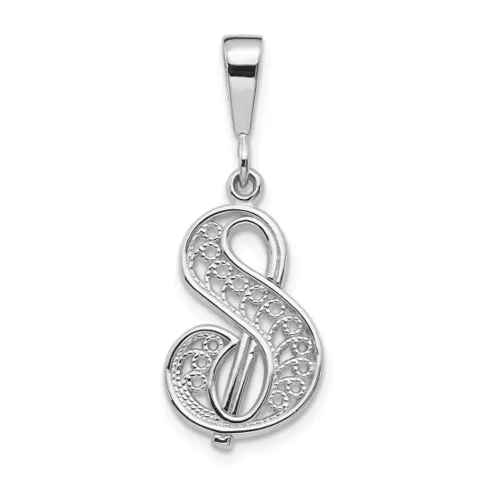 14K White Gold Polished Filigree Initial S Pendant Jewerly 29.6mm x 12.1mm {1}