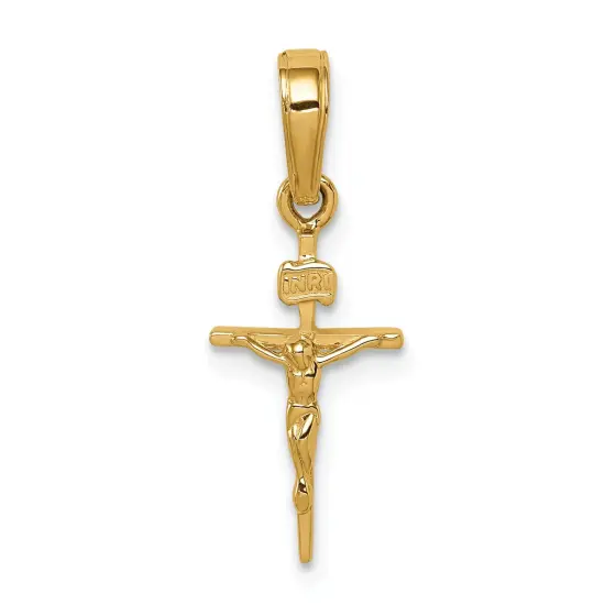 14K Yellow Gold INRI Crucifix Pendant Charm Jewelry 23mm x 9mm {1}