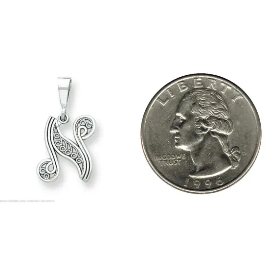 14K White Gold Polished Filigree Initial N Pendant Jewerly 25.9mm x 14.8mm {2}
