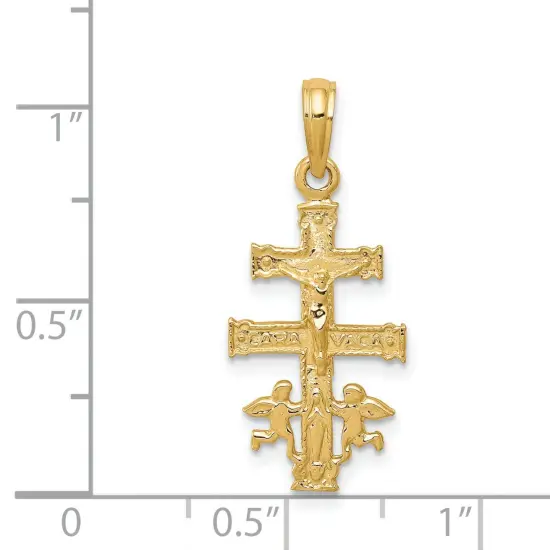 14K Yellow Gold Caravaca Cross Pendant Charm Jewelry {2}