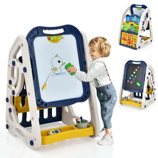 3-in-1 Kids Art Easel Double-Sided Tabletop Easel with Art Accessories Blue {1}