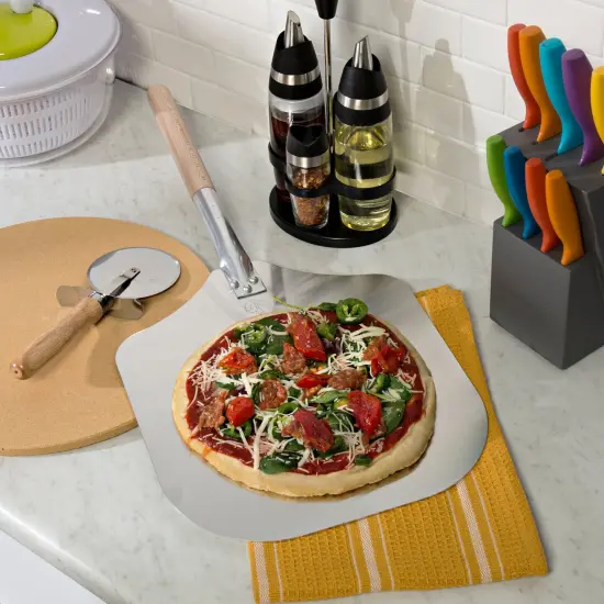 Kitchen Supply 12-Inch x 14-Inch Aluminum Pizza Peel with Wood Handle {2}