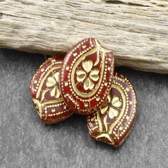 21x18mm Bronze Washed Translucent Dark Red Lucky Horseshoe Beads {5}