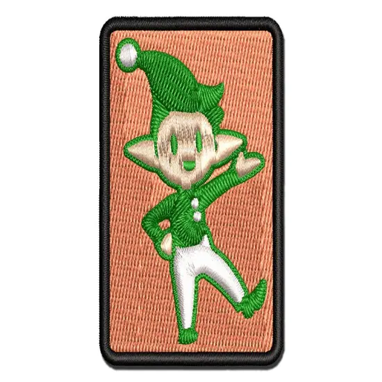 Cheerful Waving Christmas Elf Multi-Color Embroidered Iron-On or Hook & Loop Patch Applique {1}