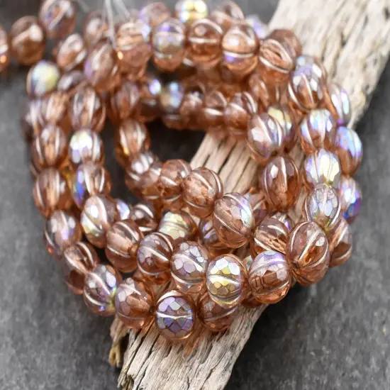 *20* 8mm Metallic Beige Washed Matte Peach AB Faceted Round Melon Beads {2}