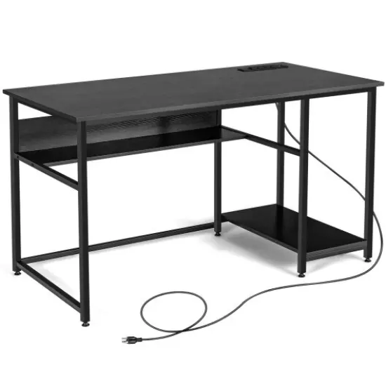 55 Inch Computer Desk with Power Outlets and USB Ports for Home and Office Black {3}