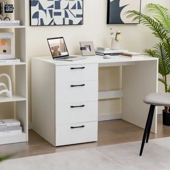 43.5 Inch Modern 4 Large Drawers Computer Desk with Metal Slides and Convenient Handle {4}