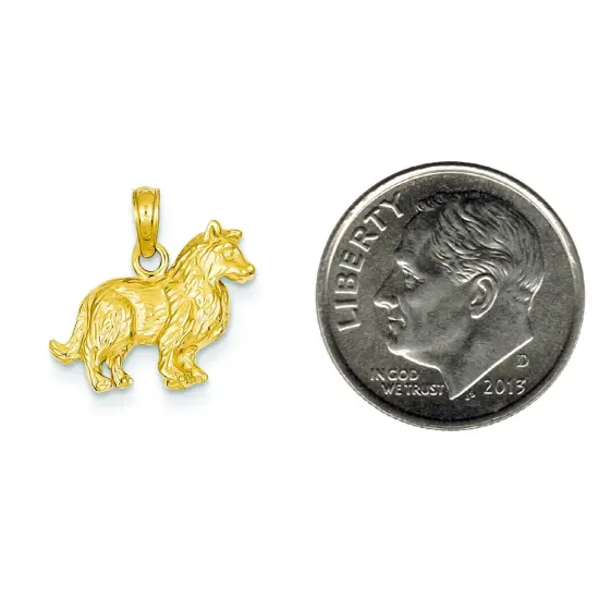 14K Yellow Gold Collie Dog Charm Doggy Pendant Jewelry 15mm x 17mm {2}