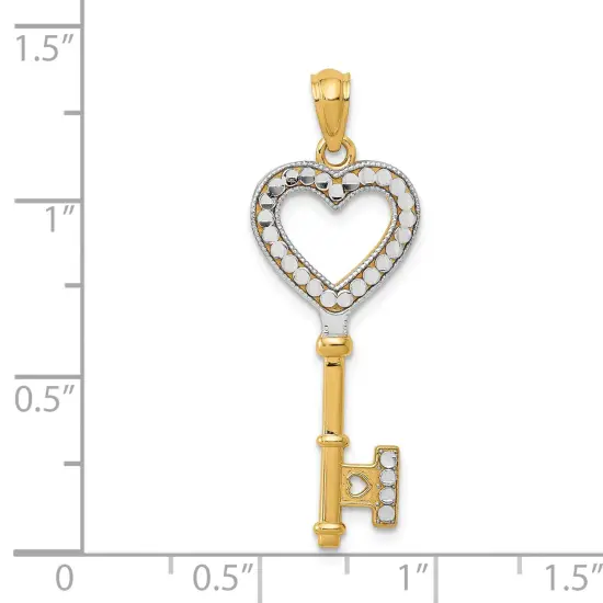 14K Two Tone Gold Heart Key Pendant Charm Jewelry 32 x 12 mm {3}