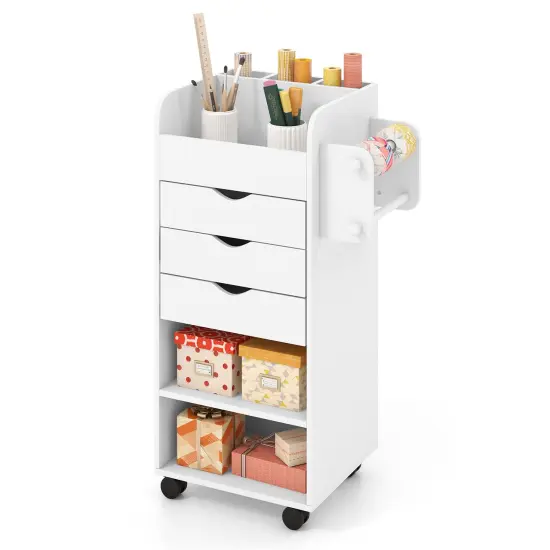 Costway Craft Storage Cart Mobile Drawer Utility Cart w/Drawers Shelves White {1}