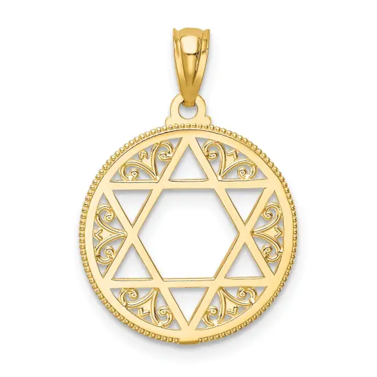 14K Yellow Gold Filigree Star of David Pendant Charm Jewerly 24mm x 17mm {3}