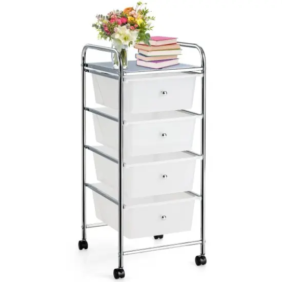 4-Drawer Cart Storage Bin Organizer Rolling with Plastic Drawers White {1}