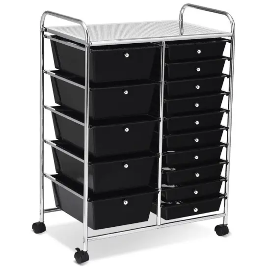 15-Drawers Multi-Use Rolling Storage Organizer Cart with Chrome Finish Steel Frame Perfect for Any Room Black & Gray {9}