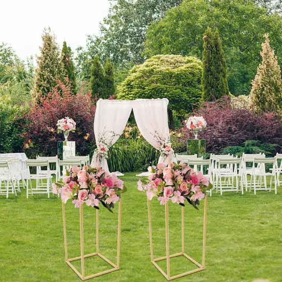 2pcs Square Gold Column Stand Wedding Party Venue Decorative Rack Metal Holder {1}
