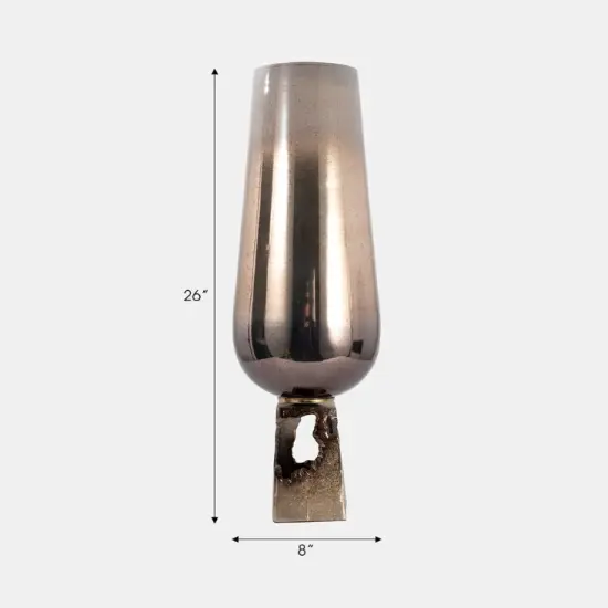 Elisa Champagne Glass Vase With Metal Base Sleek Design {6}
