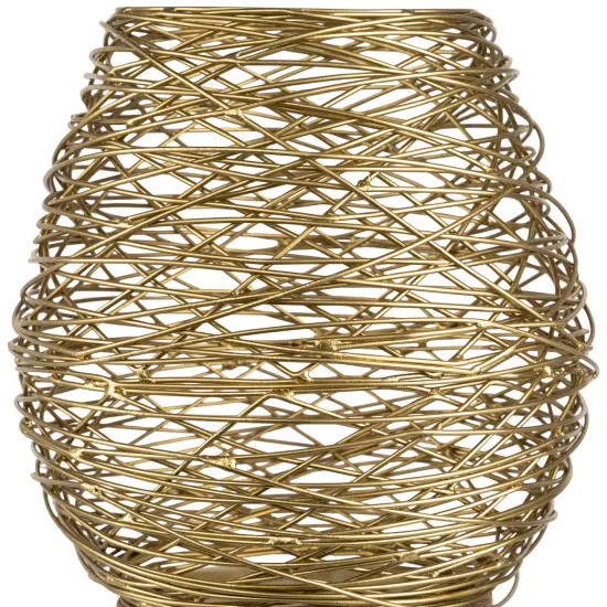 Northlight Medium Woven Iron Votive Candle Holder with Wooden Base - 8.5" - Brass Finish Gold {7}