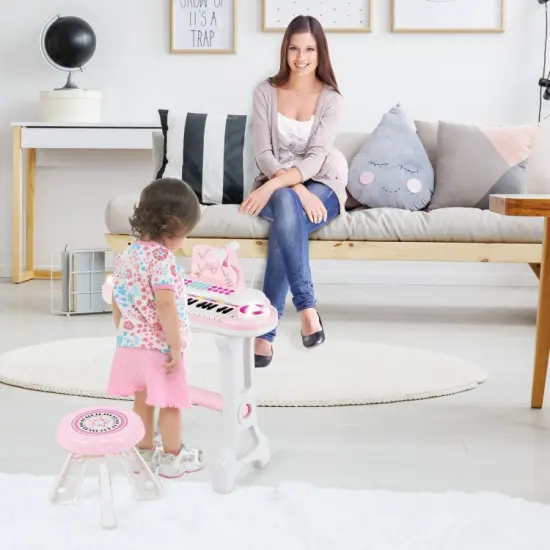 37-Key Kids Electronic Piano Keyboard Play-set with Microphone and Fun Flash Light Pink {4}