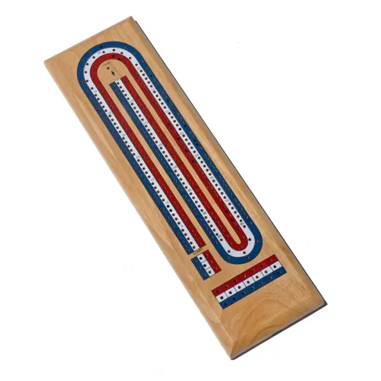 WE Games Classic Cribbage Set - Solid Wood TriColor Continuous 3 Track Board with Metal Pegs {1}