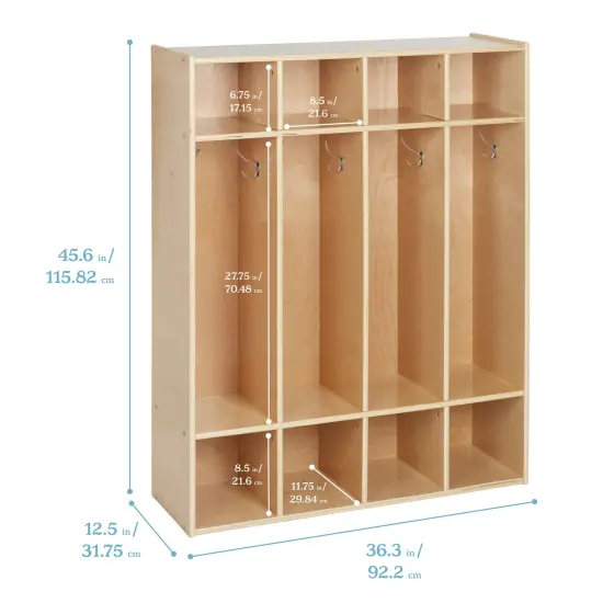 Streamline 4-Section Coat Locker, Classroom Furniture Natural {2}