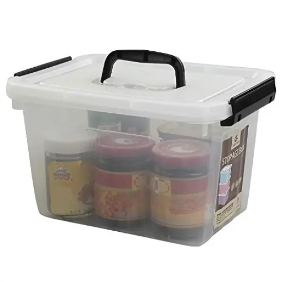 Kekow 6 L Clear Storage Box, Plastic Storage Latch Box with Black Handle, 4-Pack {3}