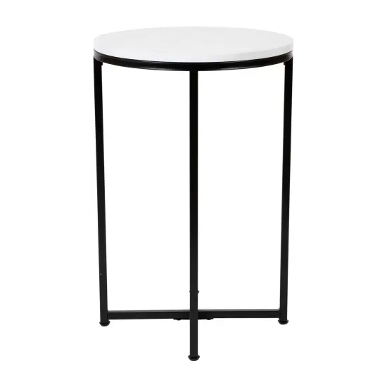 Merrick Lane Fairdale End Table with Round Cross Brace Frame WhiteMarble/MatBlack {3}