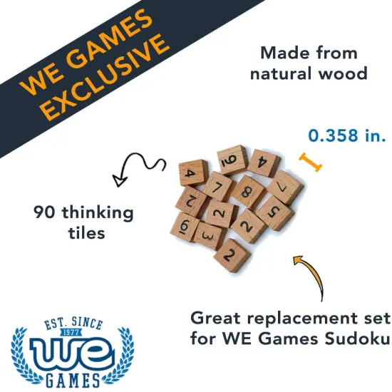 WE Games Replacement Wooden Sudoku Small Thinking Tiles - Extra Set of Pieces {3}