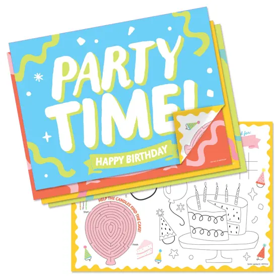 Big Dot of Happiness Party Time - Paper Happy Birthday Party Coloring Sheets - Activity Placemats - Set of 16 {1}
