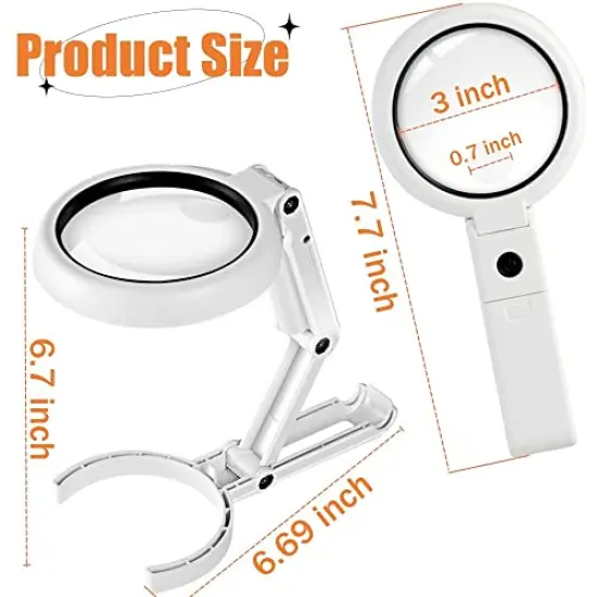 30X 10X Magnifying Glass with Light and Stand, Foldable Handheld Magnifying Glass & 2 Level Dimmable for Close Work, Macular Degeneration, Seniors Reading, Powered by Battery or USB {4}