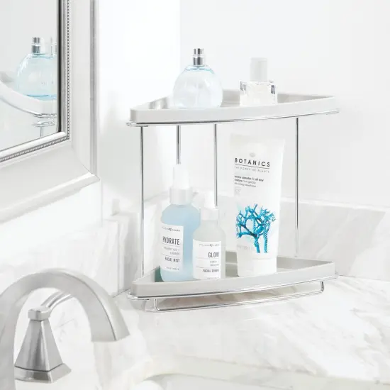mDesign Steel/Plastic 2-Tier Bathroom Organizer Corner Shelf {2}