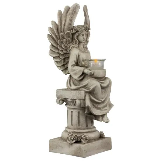Northlight 17" Peaceful Angel on Pedestal Candle Holder Outdoor Statue Gray {5}