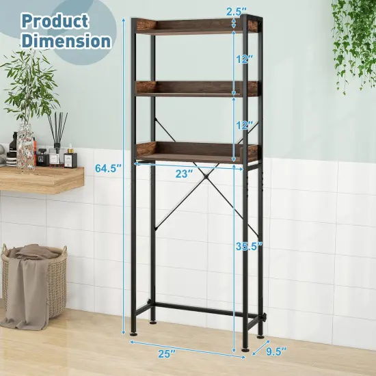 Over The Toilet Storage Rack With Hooks And Adjustable Bottom Bar Rustic Brown {5}