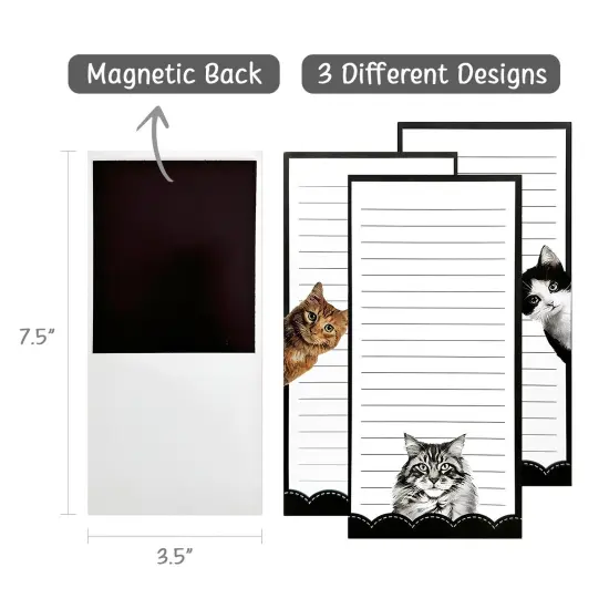 Wrapables Magnetic Notepads for Refrigerator, To-Do lists, Grocery Shopping, Memo, Reminders (Set of 3) Cats {2}