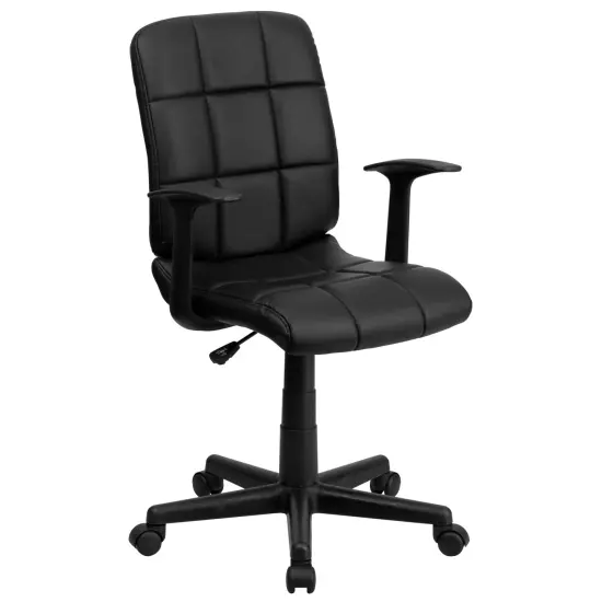 Emma and Oliver Mid-Back Quilted Vinyl Swivel Task Office Chair with Arms Black {1}